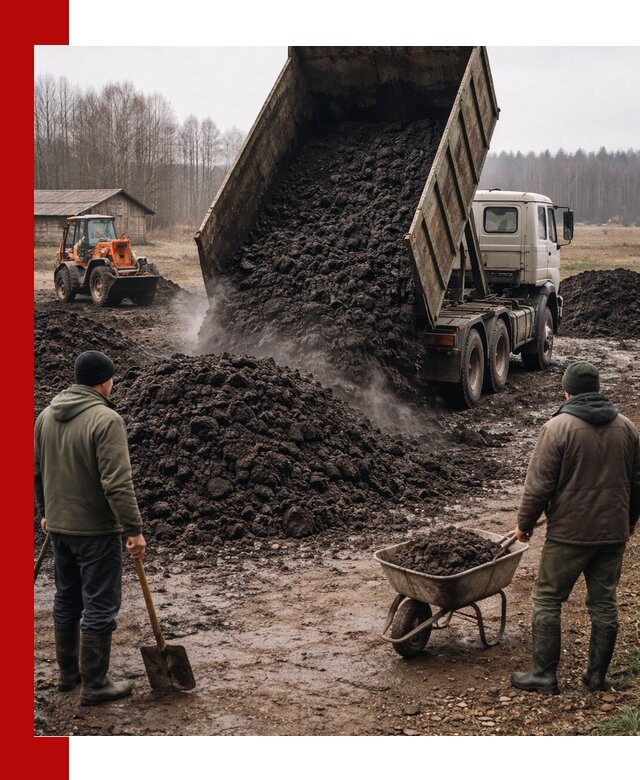 Доставка низинного торфа с разгрузкой и доставкой в Беслане