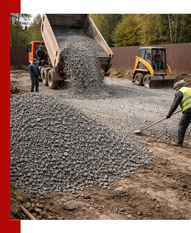 Отсыпка участка щебнем с доставкой и уплотнением в Беслане