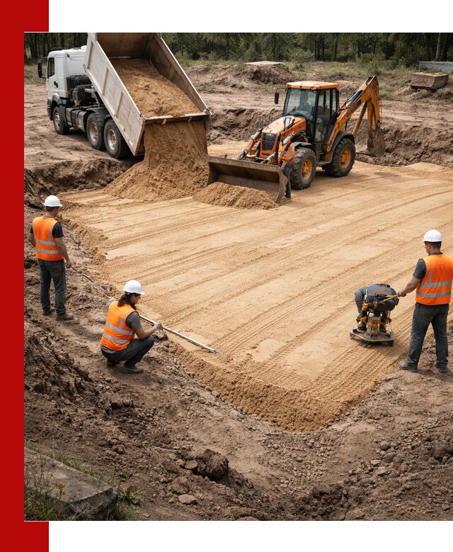 Устройство песчаной подушки для фундаментов и дорог в Беслане